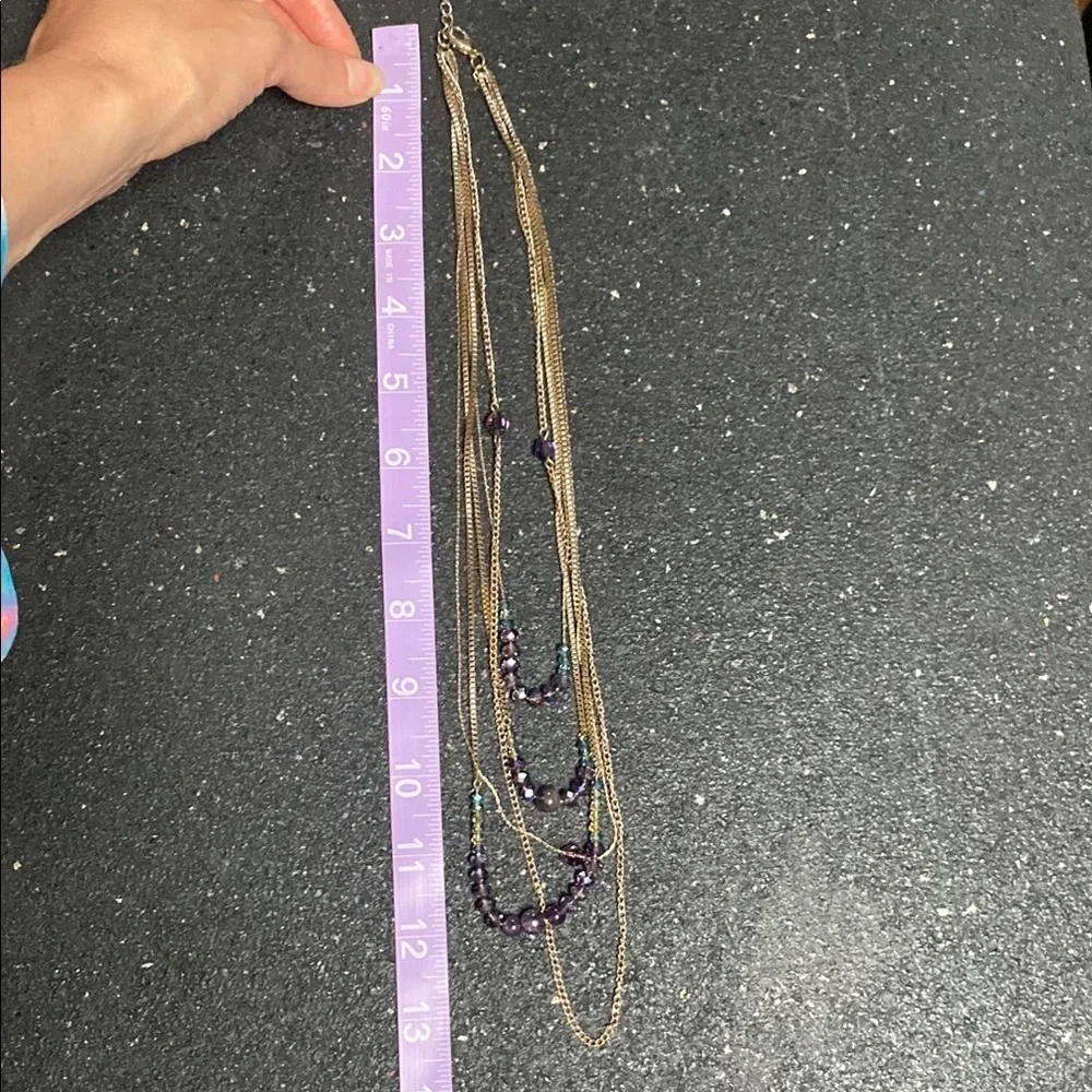 Multi-Layered Gold and Purple Necklace